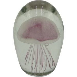 Jellyfish Paperweight Art Glass Glow In The Dark Pink  4" Ocean Beach Sea Decor